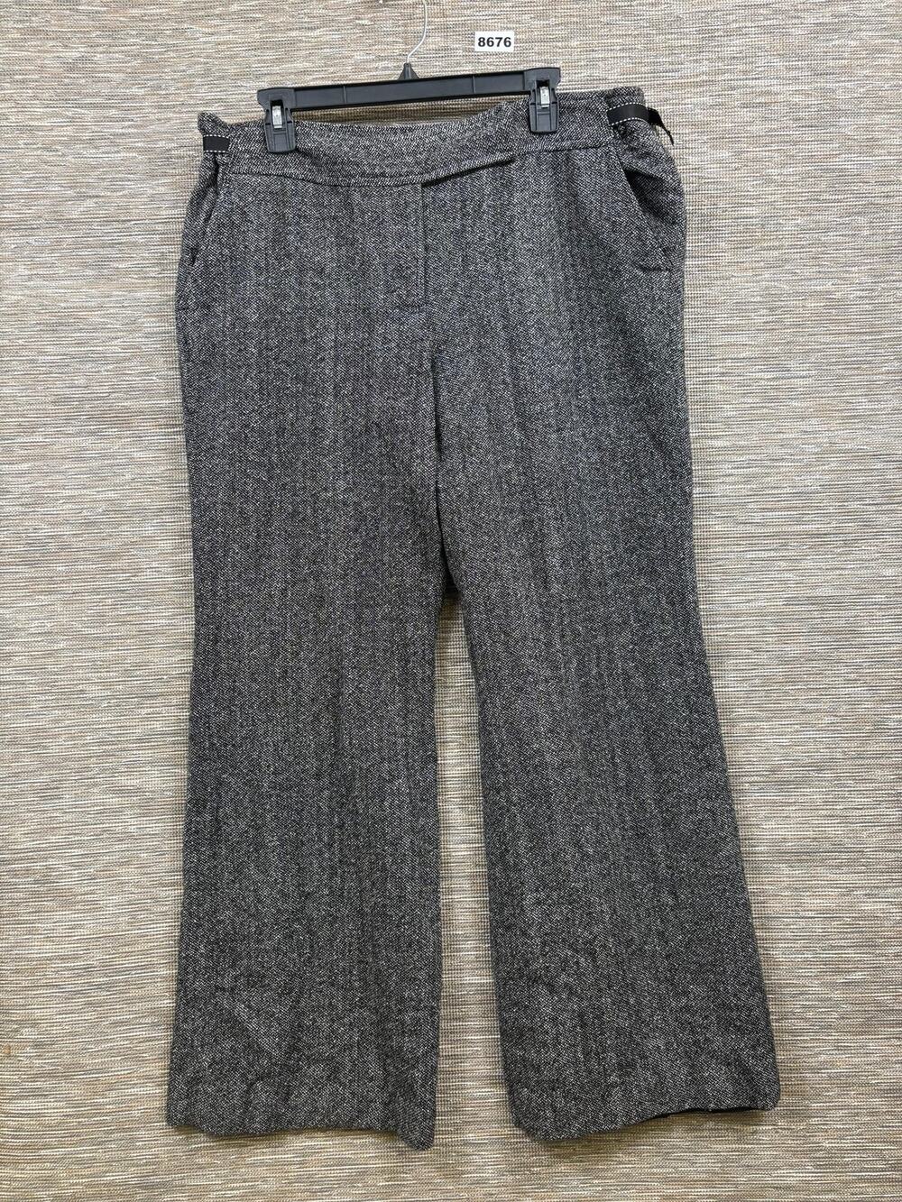 Ann Taylor Dress Pants Womens 16 Gray Herringbone Wide Leg Wool Blend Lined